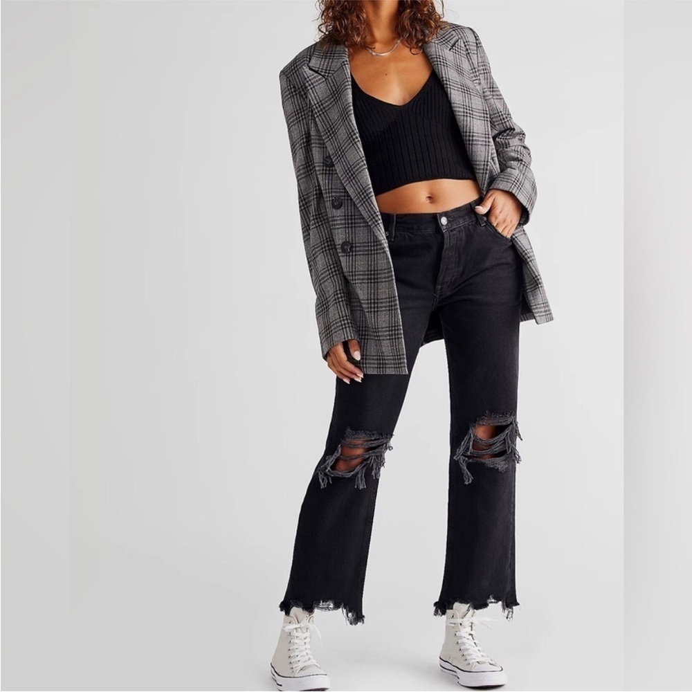 WE THE FREE black Distressed Straight Leg Jean